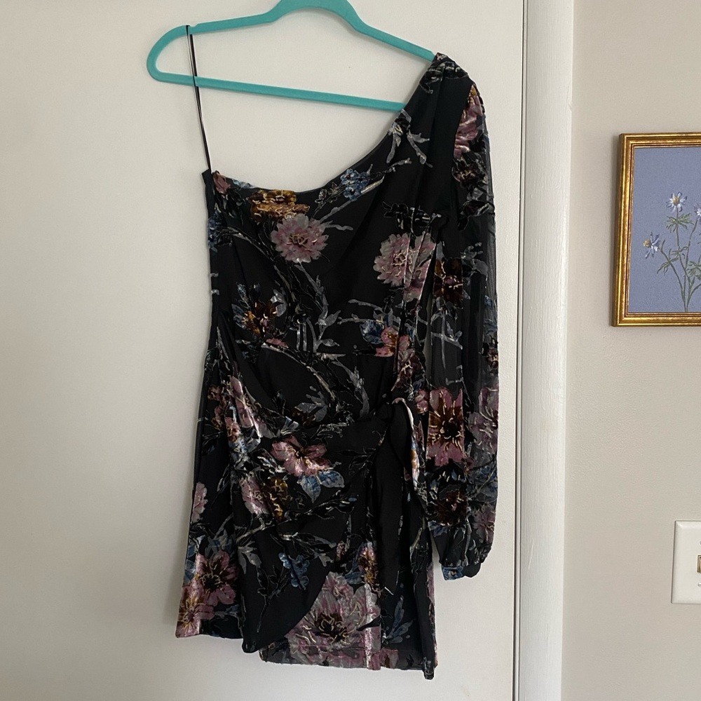 Velvet Floral Wrap Dress - Picture 2 of 5